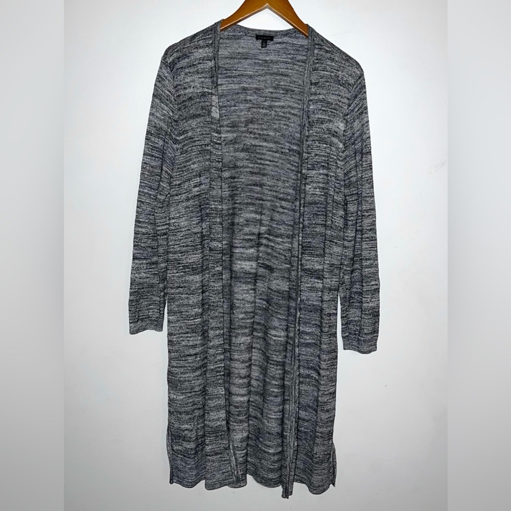 Talbots Open Front Mid Length Marled Heather Gray Cardigan Sweater Sz XL